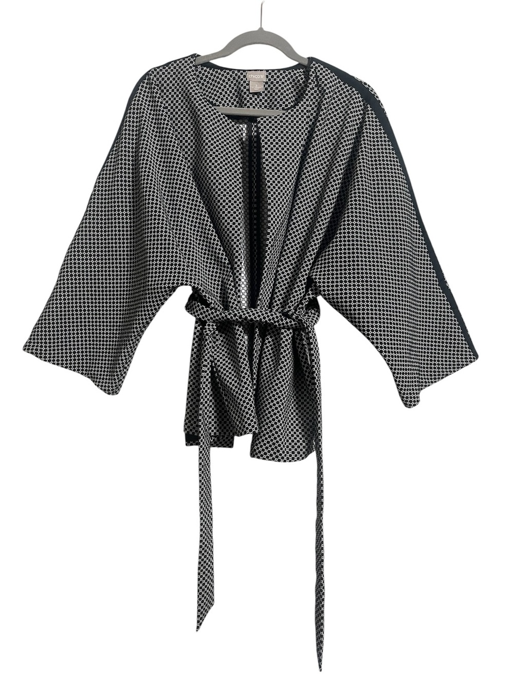 Chico's Black & White Tie-Waist Kimono Jacket